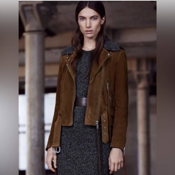 All Saints Plait Western Biker Suede Jacket-Women's US 6 - Picture 7 of 16